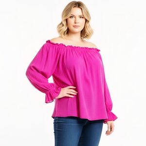 Sensational ANNA KONYA Gypsy Boho Off-Shoulder Cotton Clear Pink Fiesta